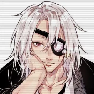 🪄 Anime, Personnage, Mâle, Cheveux blancs, Cache-œil, Portrait whatsapp sticker