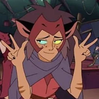 🤥 Catra She-Ra and the Princesses of Power desenho animado, personagem, sorrindo, sinal de paz, felino telegram sticker