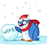 😓 work penguin, bola salju, musim dingin, syal, topi, kartun, salju telegram sticker