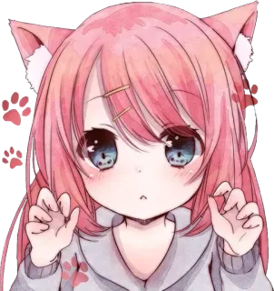 🤗 anime, girl, cat, kawaii, cute, pink, ears, manga telegram sticker