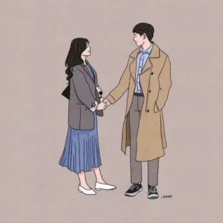 💕 pareja, amor, romance, relación, tomados de la mano, abrigo, vestido, ilustración telegram sticker