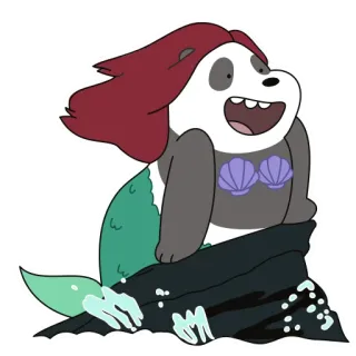 🧜‍♀ Panda We Bare Bears kartun, We Bare Bears, panda, putri duyung, mashup, Disney, The Little Mermaid telegram sticker