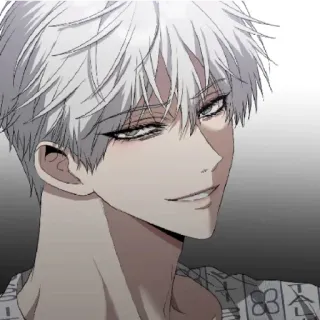 😁 Anime, Cheveux blancs, Homme, Sourire narquois, Illustration, Art telegram sticker