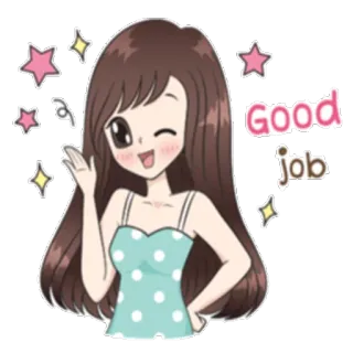 😊 Good job dibujos animados, anime, lindo, estrellas, chica, guiño, buen trabajo, positivo whatsapp sticker