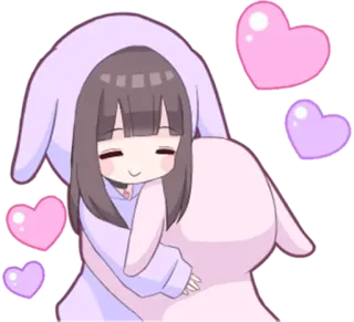 🤗 fille anime, lapin, coeurs, mignon, kawaii, autocollant telegram sticker