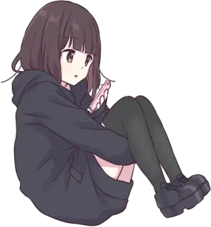 📱 fille anime, mignon, sweat à capuche, smartphone, kawaii telegram sticker