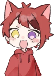 😄 アニメ, ちびキャラ, 猫耳, 赤髪, かわいい, カートゥーン telegram sticker