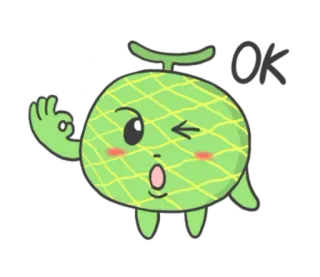 🍈 melone, frucht, cartoon, süß, kawaii, zwinkern, ok zeichen telegram sticker