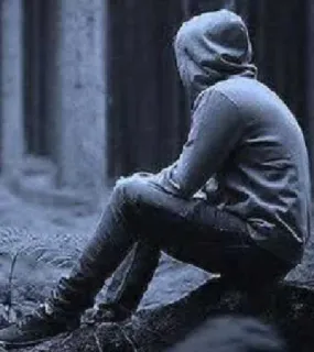 😞 moletom com capuz, floresta, sentado, solitário, melancolia, tristeza telegram sticker