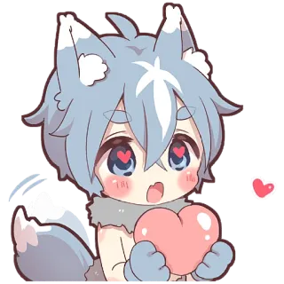 ❤️ Anime, Lobo, Kawaii, Fofo, Coração, Amor, Chibi telegram sticker