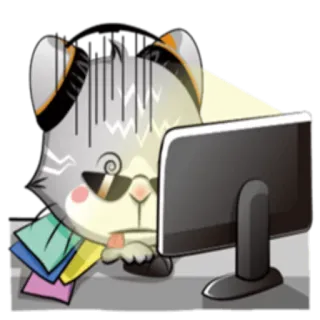 🖥 gato, dibujos animados, ordenador, oficina, trabajando, estresado, abrumado whatsapp sticker