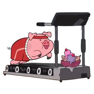 💪 Waddles Gravity Falls babi, kartun, olahraga, treadmill, es krim telegram sticker