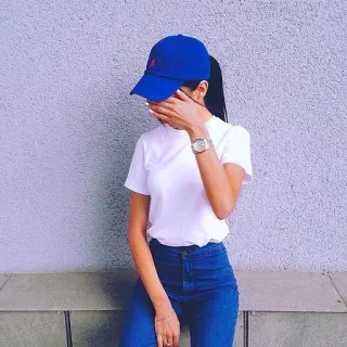😚 woman, jeans, t-shirt, fashion, style, portrait telegram sticker