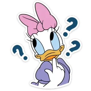 ❔ Daisy Duck Daisy Duck, kartun, tanda tanya, berpikir, Disney whatsapp sticker