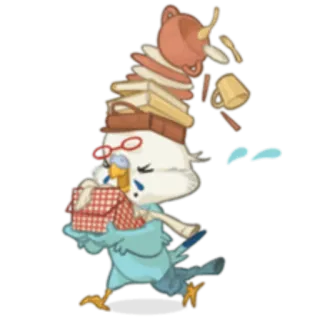 🥣 птица, персонаж, грустный, мультфильм, посуда, несущий, балансировка telegram sticker