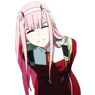 ☺️ Zero Two Darling in the Franxx anime, girl, pink hair, smile, cute telegram sticker