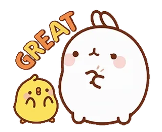 👏 GREAT molang, pui pui, lapin, poussin, mignon, kawaii, sticker telegram sticker