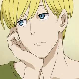🥂 anime, tóc vàng, chán, đang nghĩ, mắt xanh telegram sticker