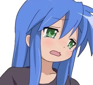 😰 anime, chorando, triste, cabelo azul, garota, emocional whatsapp sticker