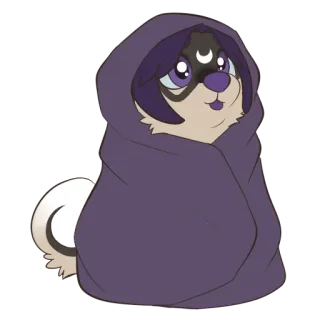 😚 lindo, perro, animal, luna, capucha, morado, dibujos animados, pegatina telegram sticker