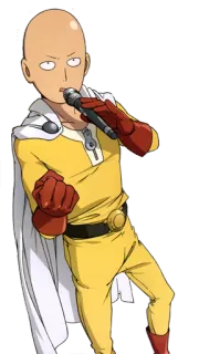 🎤 Saitama One-Punch Man Anime, Personagem, One-Punch Man, Saitama, Careca, Herói, Microfone, Cantar telegram sticker