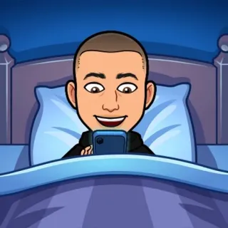 🌟 tempat tidur, tidur, kartun, telepon, teknologi, orang, malam, kamar tidur telegram sticker