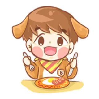 🍔 Desenho animado, Anime, Comida, Comendo, Orelhas de cachorro, Criança, Kawaii, Fofo telegram sticker