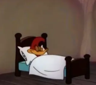 🛏 Woody Woodpecker การ์ตูน, นอนหลับ, เตียง, หมอน, ง่วง, หมวกนอน telegram sticker