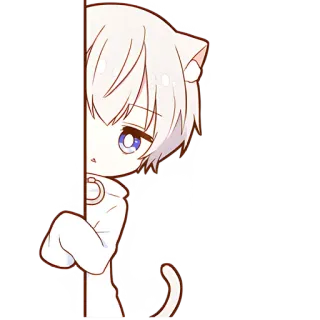 😶 Katze, Anime, Chibi, Süß, Weiße Katze, Gucken, Cartoon whatsapp sticker