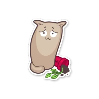 😔 gatto, triste, arrabbiato, pianta, vaso, rovesciato, terriccio telegram sticker