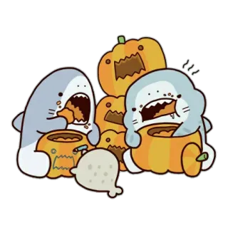 🙂 サメ, アザラシ, ハロウィン, カボチャ, 漫画, かわいい, 食べ物, カワイイ telegram sticker