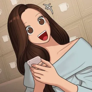 🛍 Frau, Cartoon, glücklich, Telefon, Aufregung telegram sticker