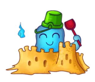 🏖 Sandburg, Eimer, Strand, Sommer, Cartoon, süß, blaue Figur whatsapp sticker