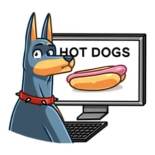 🌭 HOT DOGS собака, доберман, хот-дог, еда, компьютер whatsapp sticker