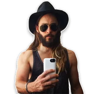 📸 Jared Leto Jared Leto, actor, musician, selfie, hat, sunglasses, beard telegram sticker