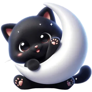 🌙 gato, gatinho, lua, fofo, desenho animado, animal whatsapp sticker