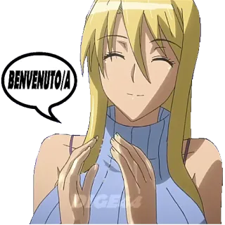 👆 BENVENUTO/A Anime, Chào mừng, Phụ nữ, Tóc vàng, Lời chào telegram sticker