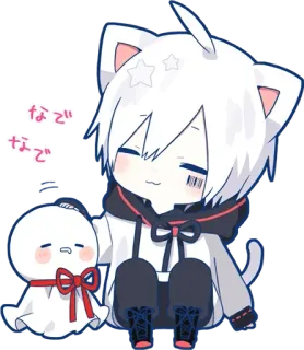 ☺️ なで なで Anime, Katzenohren, Kawaii, Süß, Cartoon, Weiß, Sitzend telegram sticker