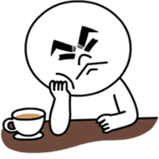 😠 การ์ตูน, โกรธ, กาแฟ, กำลังคิด, ตัวละคร telegram sticker