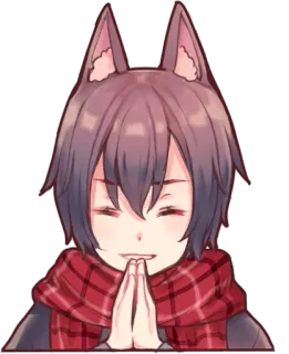 🙇‍♂️ Аниме, Волчьи уши, Шарф, Милый, Аниме девушка, Каваий whatsapp sticker