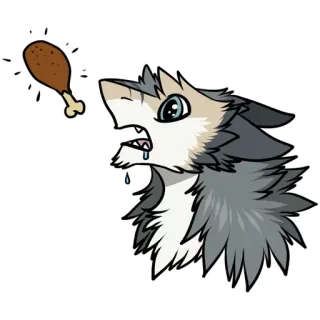👀 animal, cartoon, wolf, chicken leg, food, eating, hungry telegram sticker