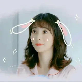😇 wanita, telinga kelinci, imut, kawaii, berkilau, merah muda, selfie whatsapp sticker