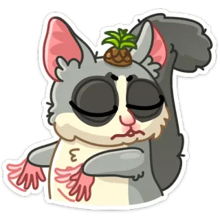 😐 gambá-de-açúcar, fofo, animal, desenho animado, abacaxi, sonolento, emoji, adesivo telegram sticker