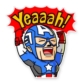😁 Captain America Yeeaaah! Marvel, Captain America, superhero, perayaan, komik, semangat, kemenangan telegram sticker