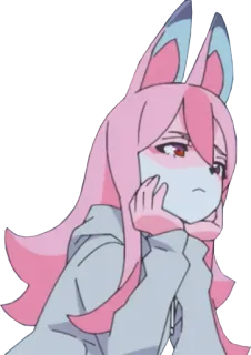 🤔 Anime, Ragazza, Capelli rosa, Orecchie, Volpe, Kawaii, Carino telegram sticker