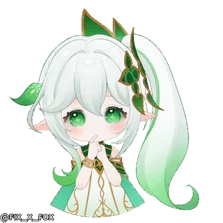 ❓ @FIX_X_FOX anime, cute, chibi, green, digital art, illustration telegram sticker