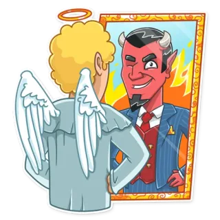 😉 anjo, diabo, espelho, bom, mau, desenho animado, asas, chifres telegram sticker
