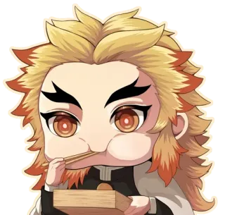 ✨ Rengoku Kyoujurou Demon Slayer Anime, Demon Slayer, Chibi, Rengoku Kyoujurou, Essen, Essstäbchen whatsapp sticker