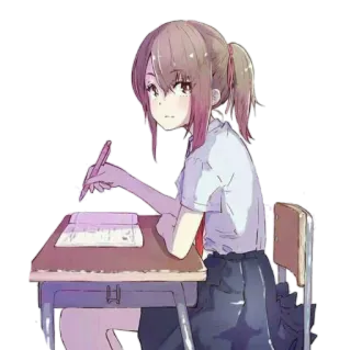 📝 Gadis anime, Pelajar, Menulis, Meja, Kartun, Imut telegram sticker