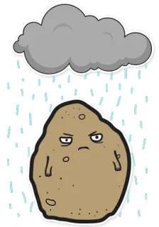 ☹ cloud, rain, angry, potato, cartoon, weather telegram sticker